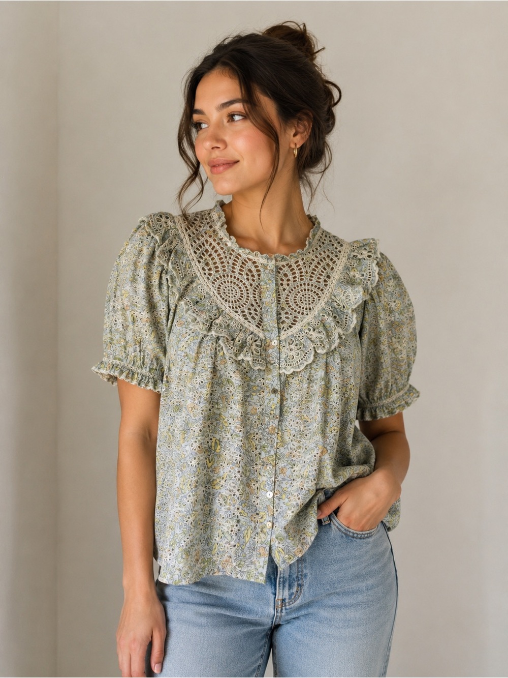 Love The Label Floral Lace Bib Blouse